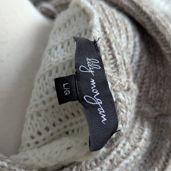 Lily Morgan Striped Turtleneck Sweater Knit Dress Pockets Taupe Cream LG - Picture 9 of 11